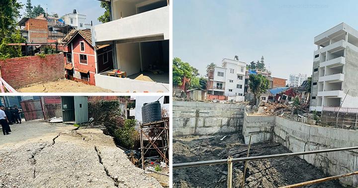 निर्माणाधीन अपार्टमेन्ट वरपरको जमिन भासिँदा आधा दर्जन घर प्रभावित 