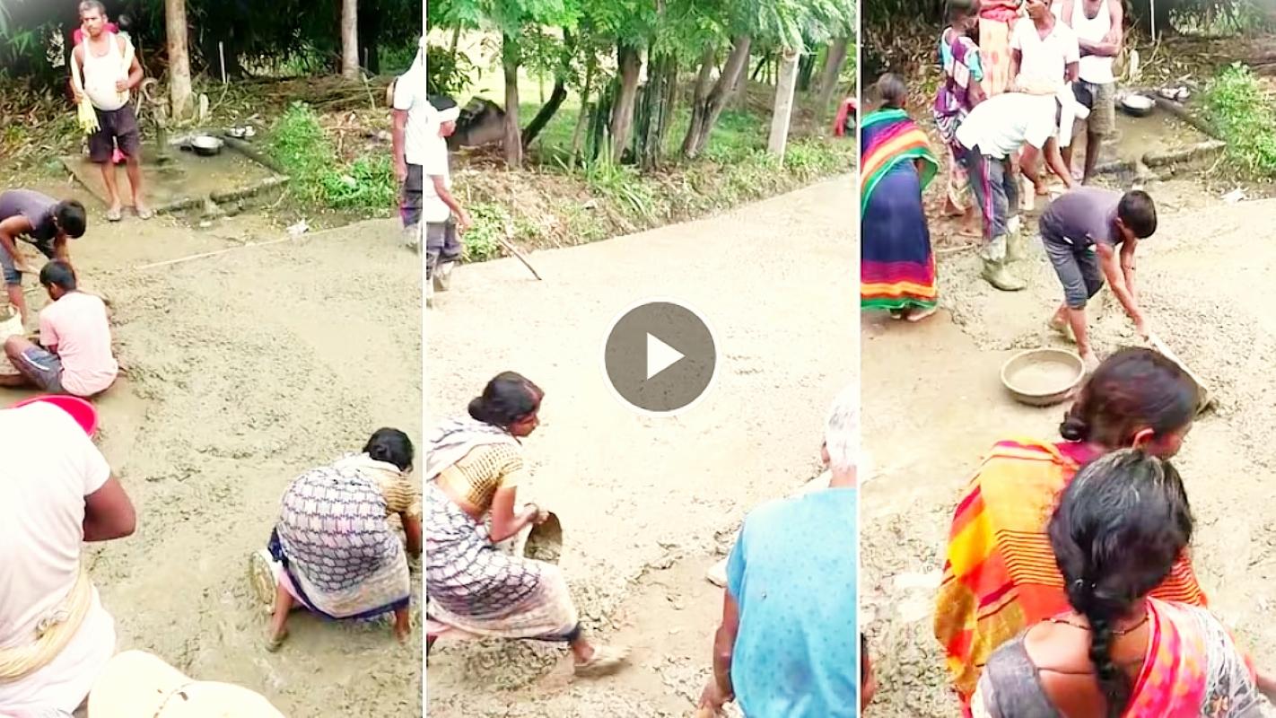 सडकको ढलान नसुक्दै गाउँलेहरूले मसला चोरेर घर ढलान गरेपछि:
