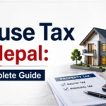 House Tax in Nepal: A Complete Guide to Malpot Tax and Municipal Property Tax with house model, property tax documents, and calculator.